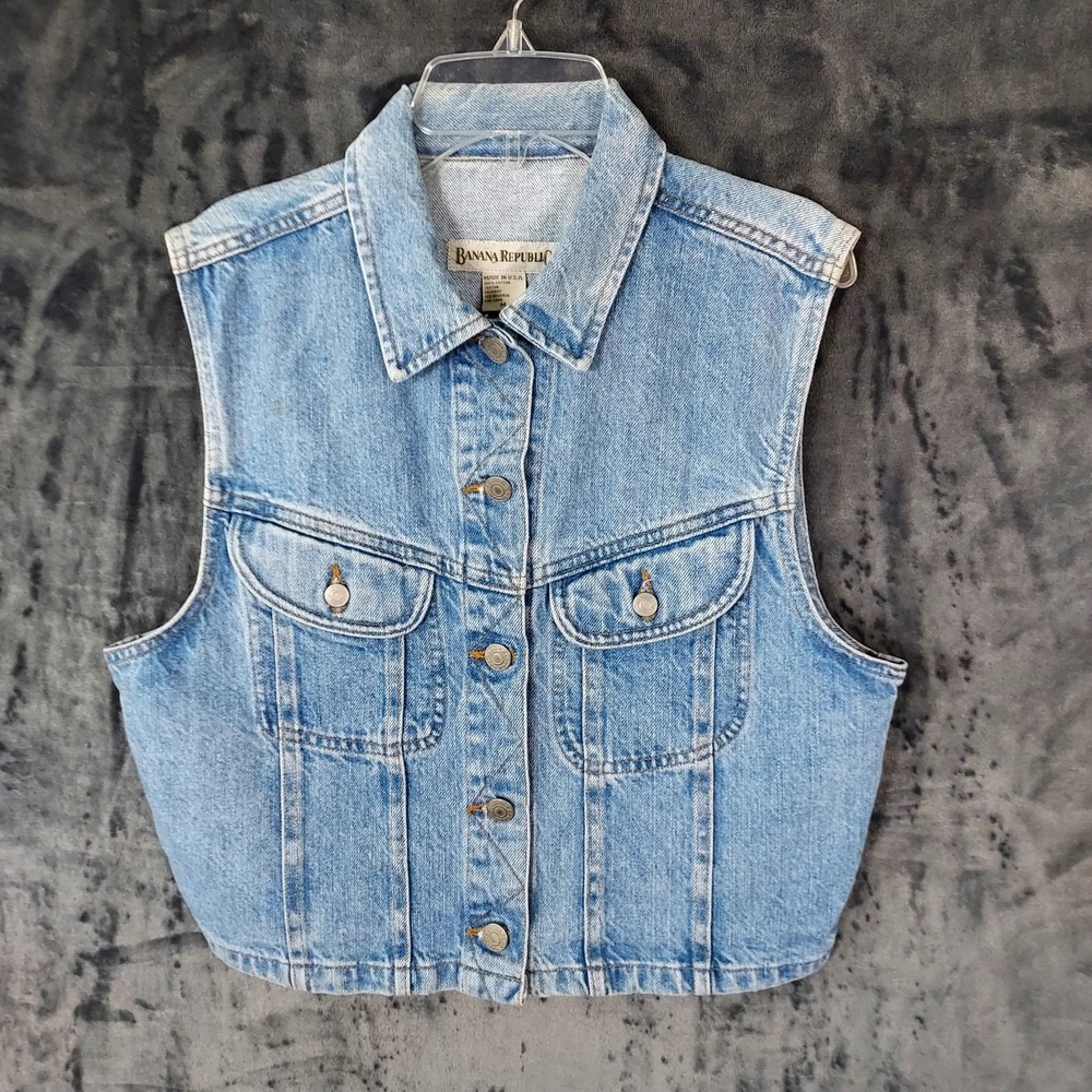 Vintage 90s Banana Republic Denim Jean Vest Cropped Retro USA Women's Medium‎ - Picture 2 of 8